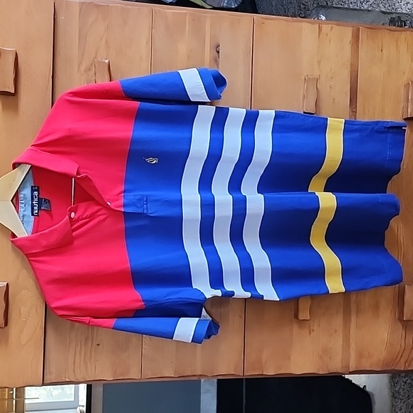 EUC Nautica: Colorblock Striped Polo Shirt, Blue/Red/White/Yellow, Men's Large - Picture 1 of 7